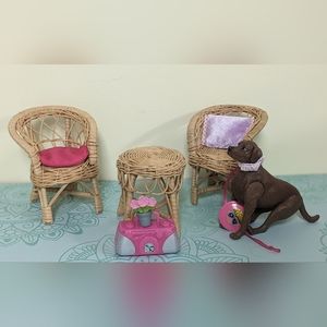 Wicker doll bistro set